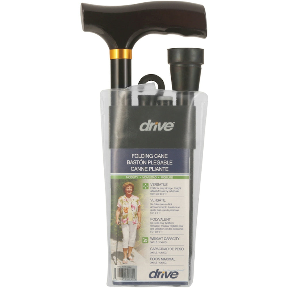 Bastón Plegable Ajustable Ligero con Mango en T - Negro