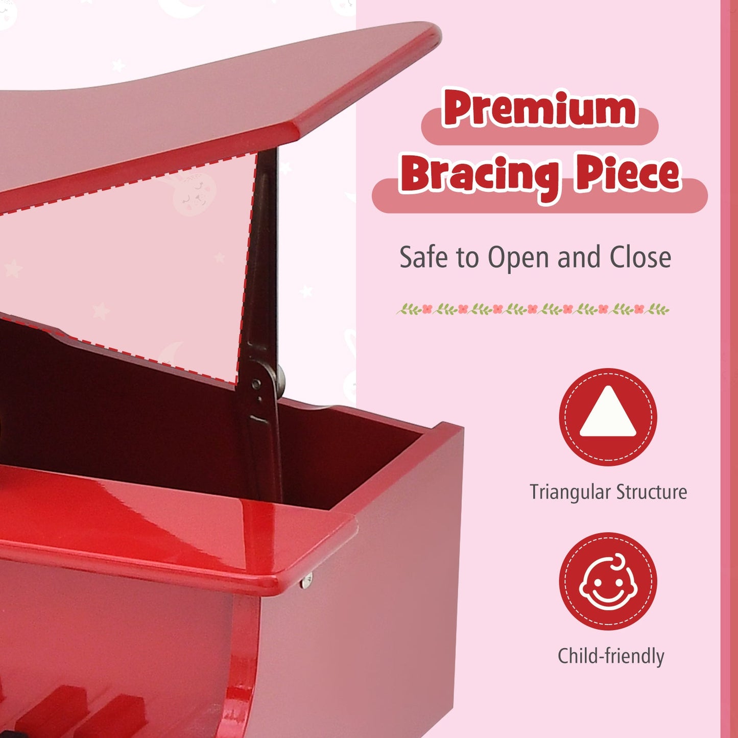 Piano à queue en bois pour enfants avec 30 touches et banc - Rouge