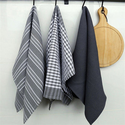 3-Piece Classic Kitchen Towels Set - 100% Natural Cotton