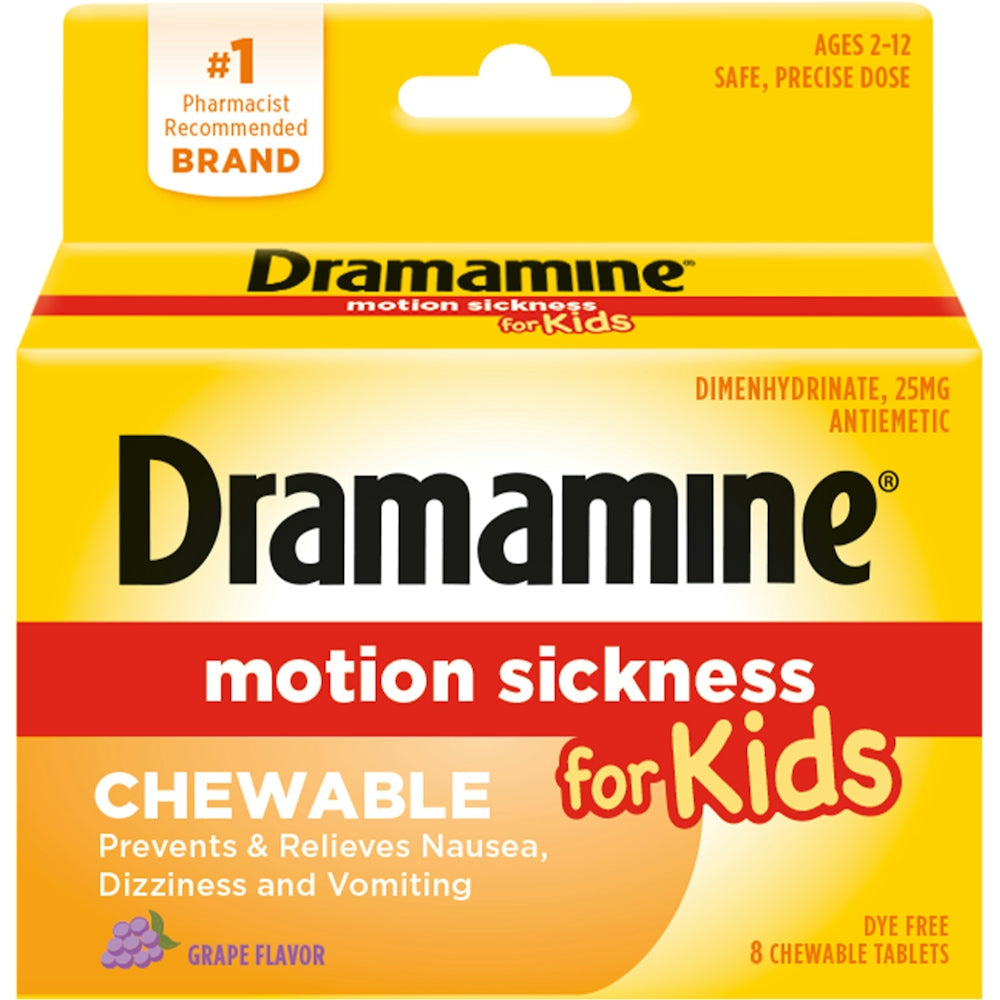 Dramamine Kids Grape Chewable Tablets - 8 Count