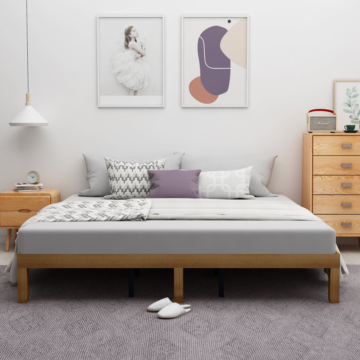 Queen Size Wood Platform Bed Frame,No Box Spring Needed,Strong Wood Slat Support, Easy Assembly - Korvel