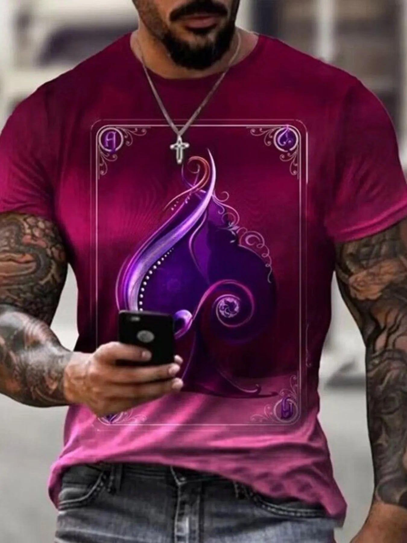 T-shirt à col rond graphique pour hommes grandes tailles à manches courtes