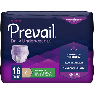 Prevail Daily Underwear for Women, Max Absorbency, X-Large, 4x16ct