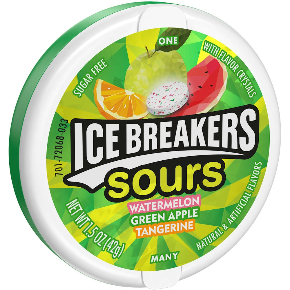 Caramelos de Menta Sin Azúcar Ice Breakers Sours - Sandía, Manzana Verde, Mandarina