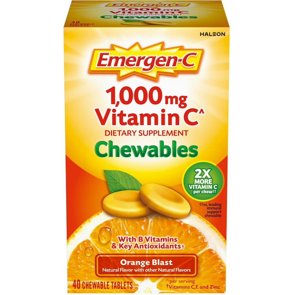 Tabletas Masticables de Vitamina C Emergen-C, Explosión de Naranja – 1000mg – 40 Contenido