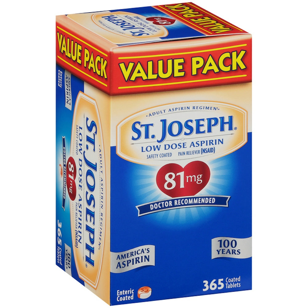 Aspirine à faible dose St. Joseph 81 mg - Comprimés enrobés de sécurité, 365 unités