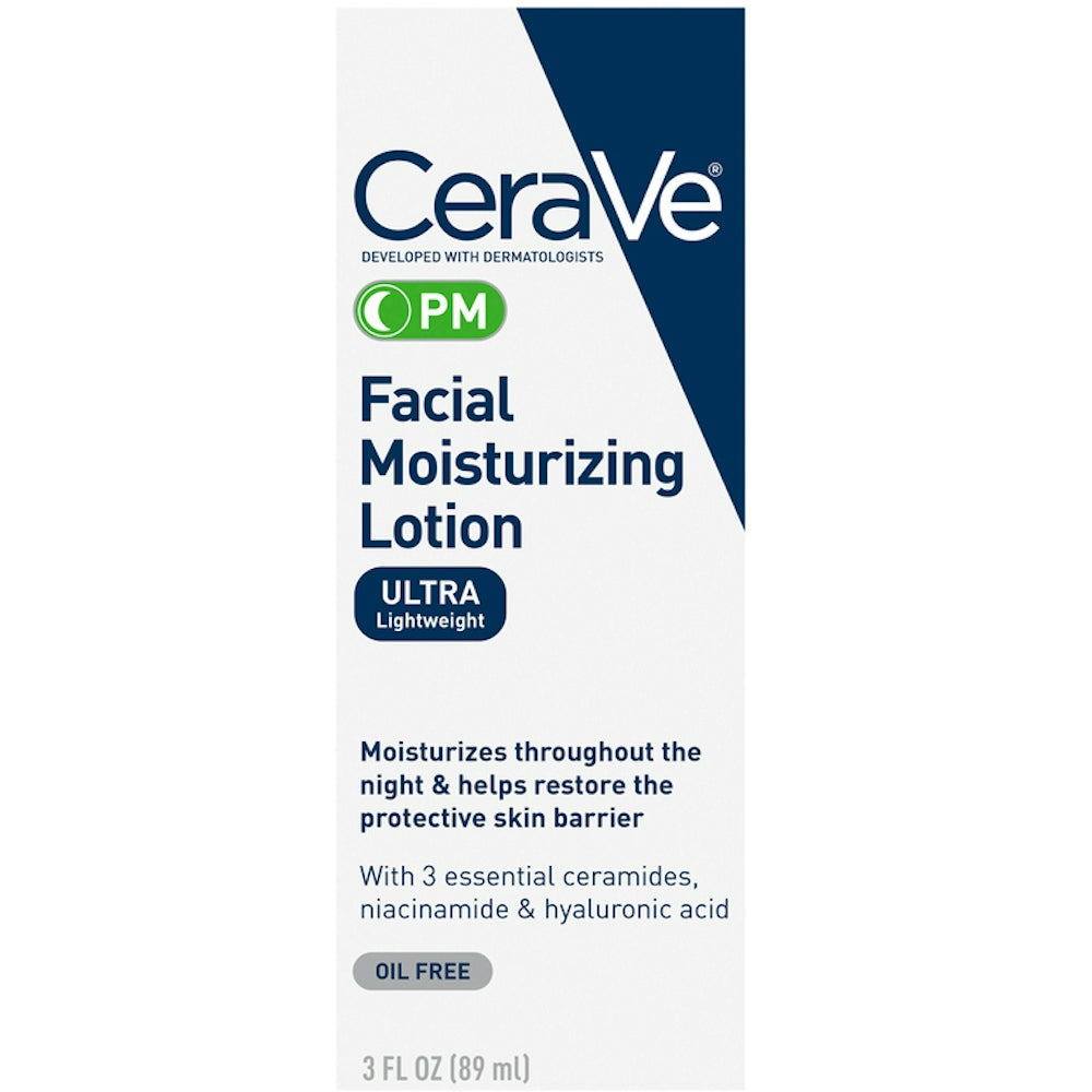 CeraVe Lotion Hydratante Visage PM, Sans Huile, 3 Fl Oz