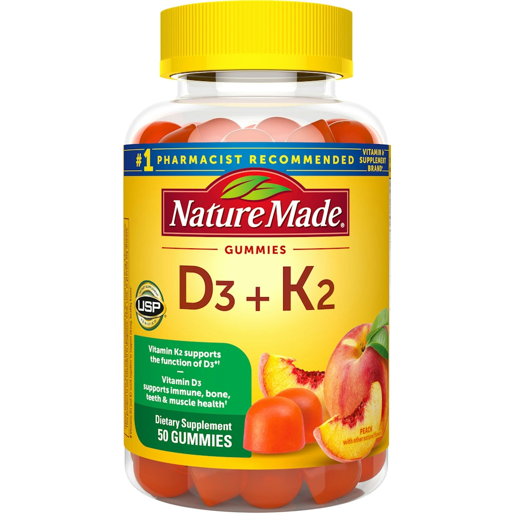 Nature Made Vitamine D3 + K2 Gummies, Pêche, 50 Comptes