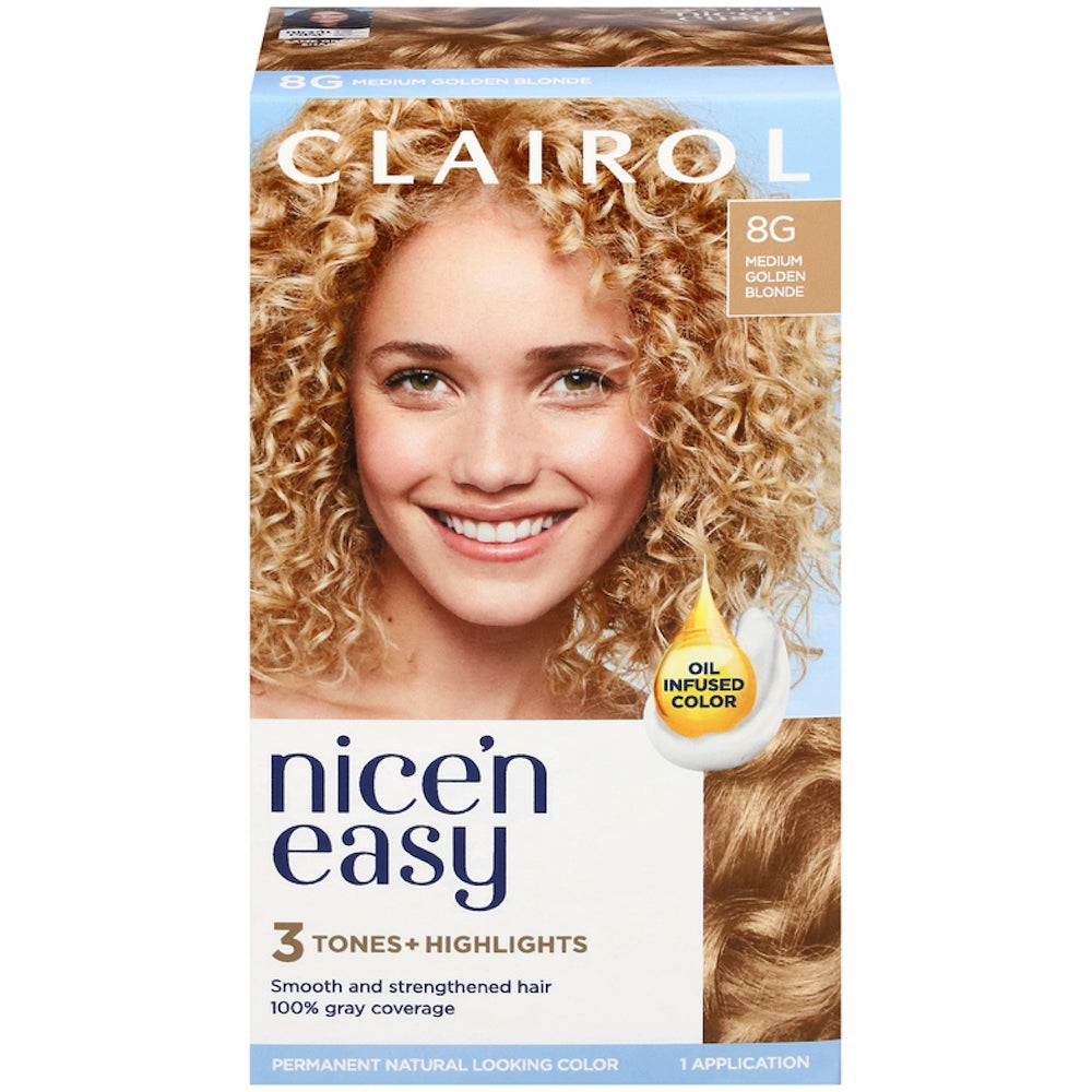 Clairol Nice N Easy Permanent Hair Color, Medium Golden Blonde 8G
