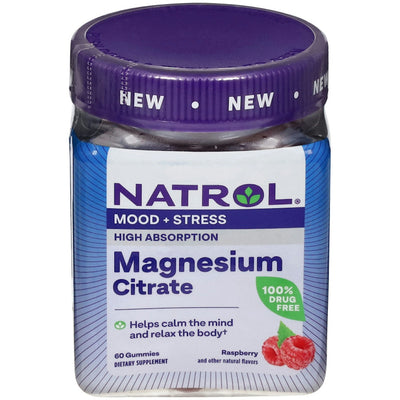 Gommes de citrate de magnésium Natrol - Saveur framboise, 60 unités