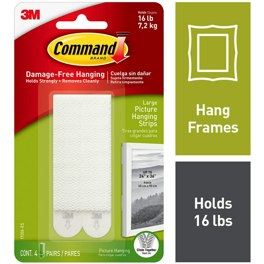 Command Large Picture Hanging Strips - 6 Pairs, Damage-Free, Holds 16 lbs