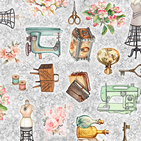Tela de Algodón Gris Sew Shabby Chic 44"/45" por Yarda