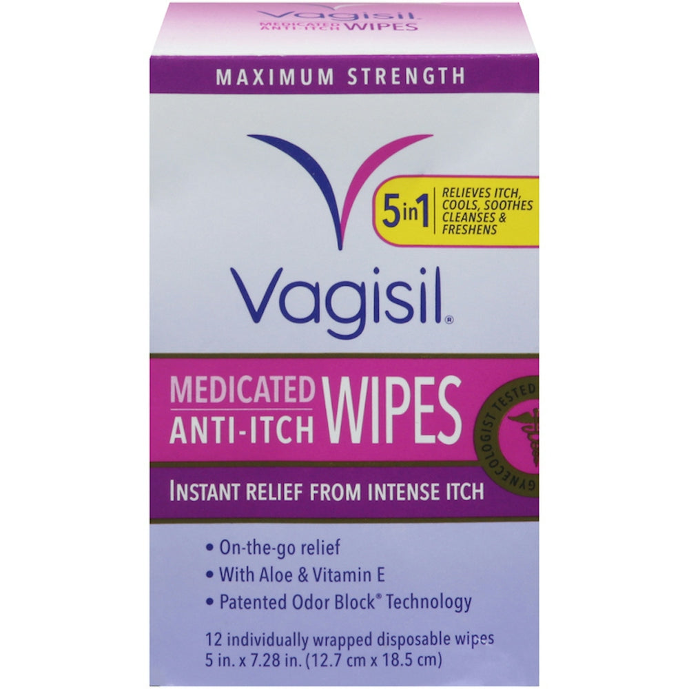 Toallitas Medicadas Vagisil de Máxima Fuerza para Picazón - Paquete de 12