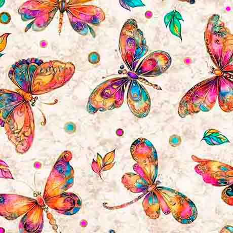 Fluttering Gardens Butterflies Oatmeal Cotton Fabric