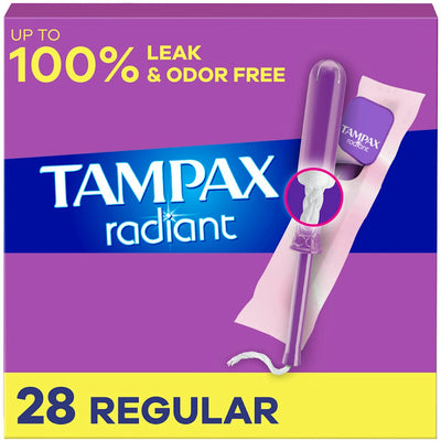Tampax Radiant Tampons with LeakGuard Braid, Regular Absorbency