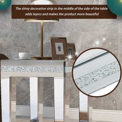ON-TRANS glass mirror edge table, easy to assemble crystal design and adjustable height leg edge table, silver - Korvel