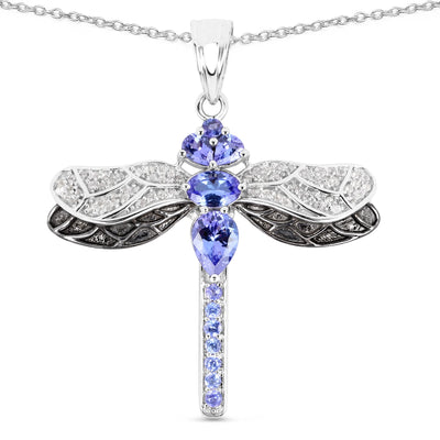 1.93 Carat Genuine Tanzanite & White Topaz Sterling Silver Pendant