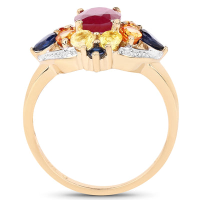 Bague de fiançailles multi pierres plaquée or jaune 14K