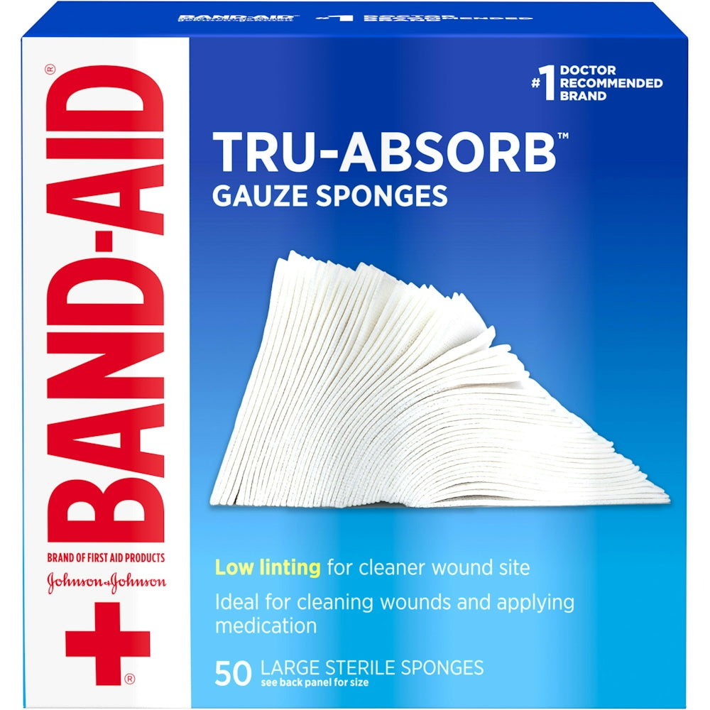 Éponges de gaze Mirasorb de la marque Band-Aid – Grande 4" x 4" (50 unités)