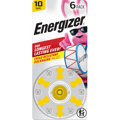 Batteries pour appareils auditifs Energizer, taille 10, onglet jaune, pack de 6