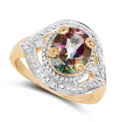 Bague en Quartz Mystique Plaqué Or Jaune 14K de 3,15 Carats