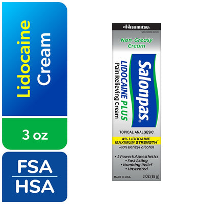 Salonpas Non Greasy Lidocaine Plus Pain Relieving Cream 3 Oz