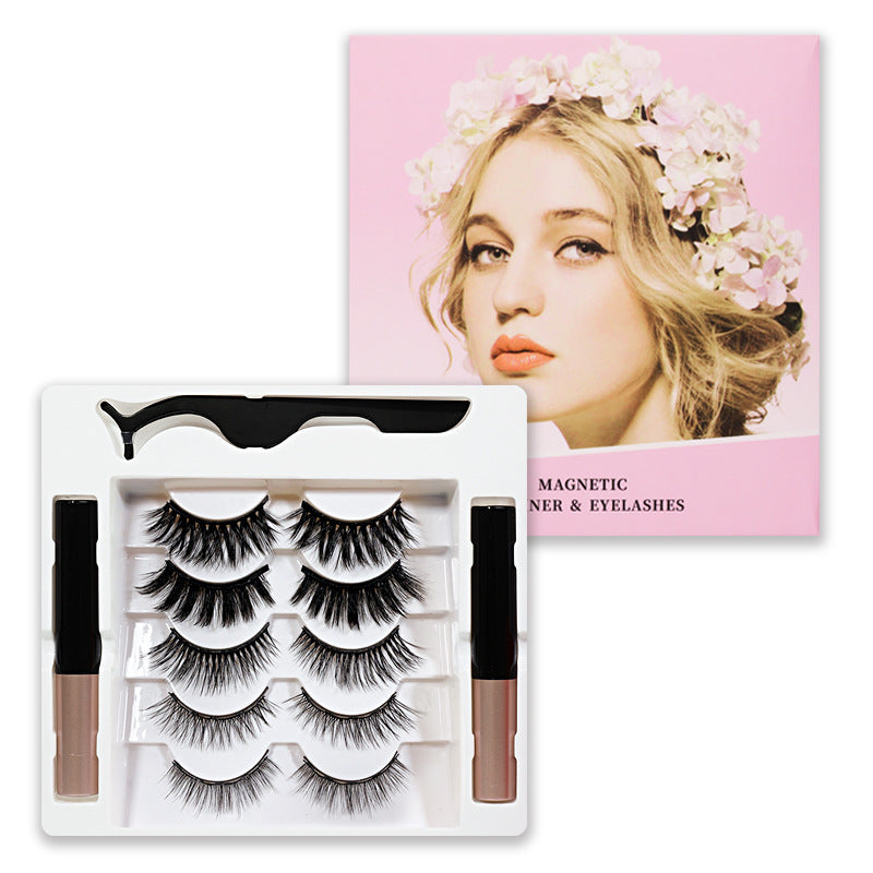 Magnetic False Eyelashes with Liquid Eyeliner - 5 Pairs