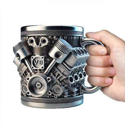 3D Engines - designed Stainless Steel Mug. Ideal for coffee/beer, a fun home & office drinking accessory. - Korvel
