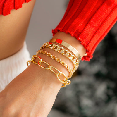 Hip hop Sweet Cool Diamond Set Cuban Buckle Bracelet Christmas Style Stacked Metal Smooth Bracelet for Women - Korvel