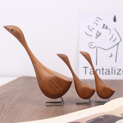 Swan Wooden Figurine Creative Desktop Home Decor Wood Carved Goose Craft Carving Nordic Figurine - Korvel