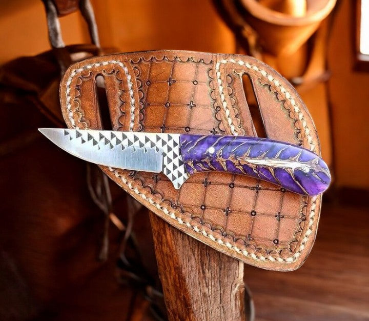Rustic Cowboy Knife 8" Rasp Steel with Vibrant Purple Handle - Korvel