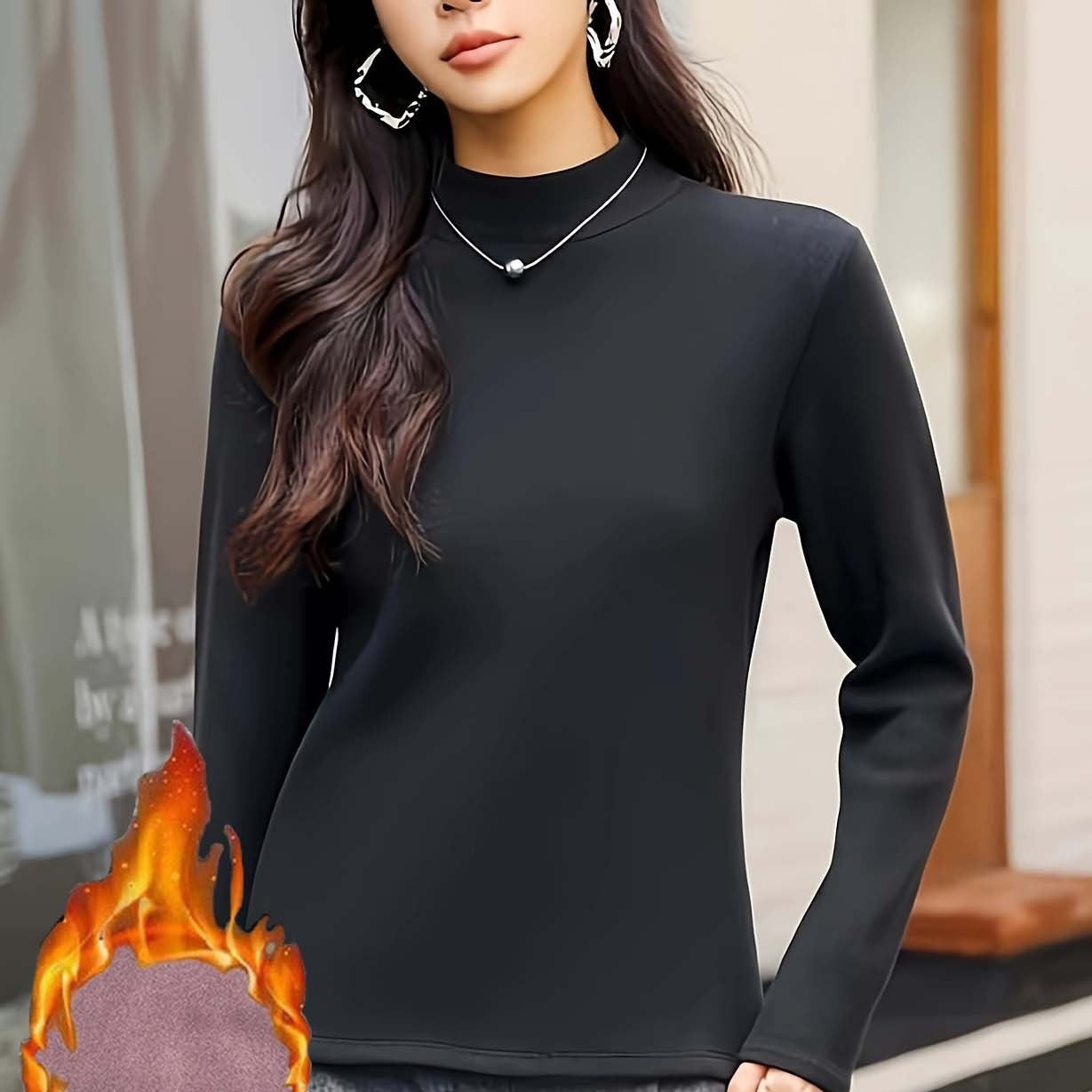 Ropa interior térmica elegante para mujer con cuello de tortuga