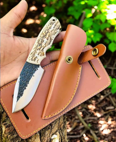 Premium Antler Handle Skinning Knife with Leather Sheath – Hunter’s Essential Tool - Korvel