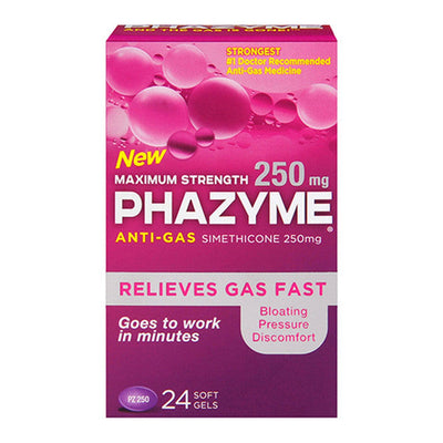 Phazyme Maximum Strength Soulagement des Gaz 250 Mg, 24 Gélules Rapides