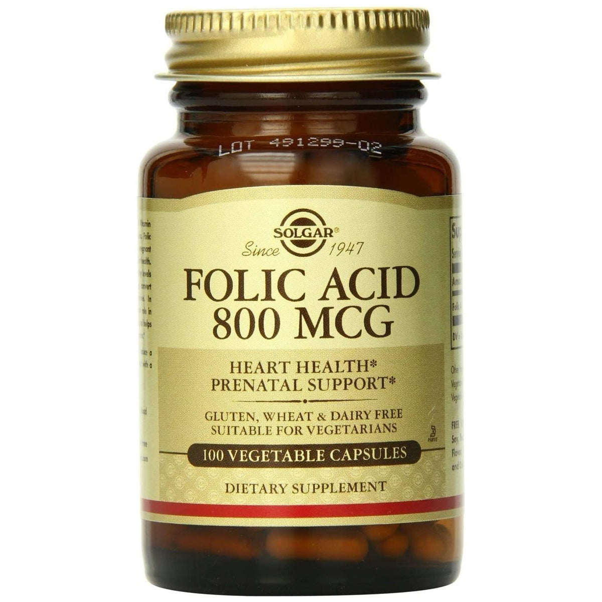 Acide folique Solgar 800mcg - 100 capsules végétales