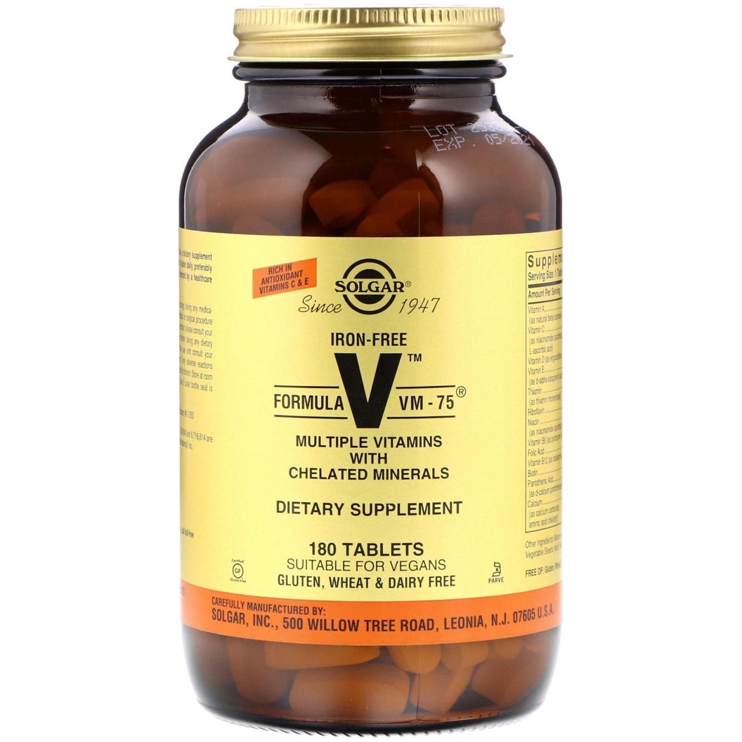 Formule VM-75 sans fer de Solgar - 180 comprimés