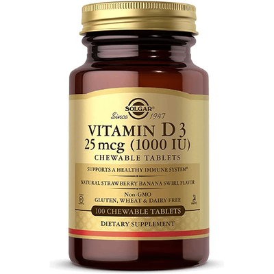 Solgar Vitamin D3 25mcg (1000 IU) Chewable Tablets - 100 Count