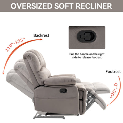 Large Manual Recliner Chair in Fabric for Living Room, Grey - Korvel