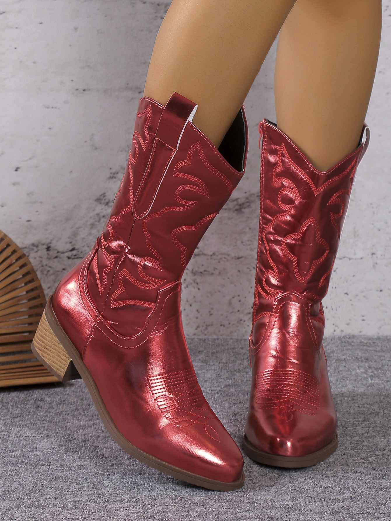 Bottes western à talon épais et bout pointu pour femmes
