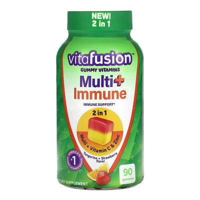 Vitaminas Gummy Vitafusion Multi+ Inmunidad - Mandarina y Fresa, 90 Unidades
