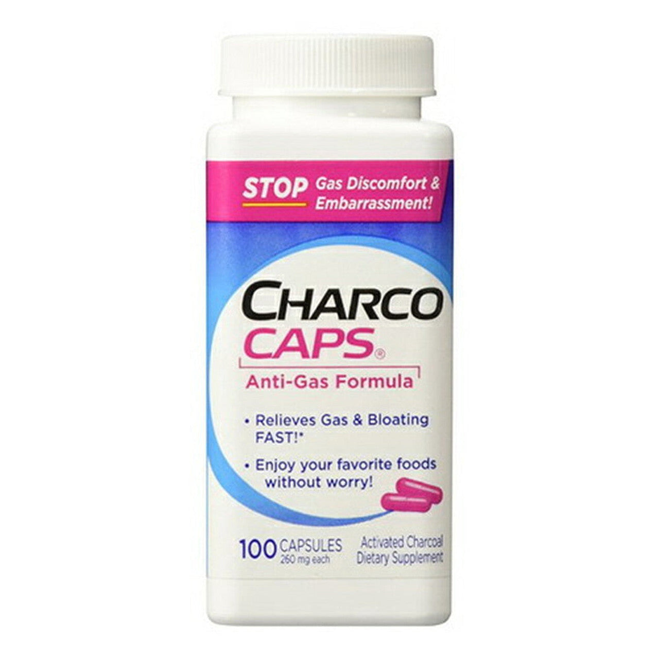 Capsules de soulagement doux des gaz Charcocaps - 100 unités