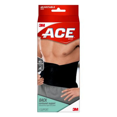 ACE Contoured Back Support - Adjustable One Size, Black