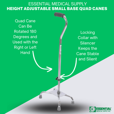 Essential Medical Supply Endurance Small Base Quad Cane - Silver