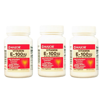 Major Vitamin E 100 IU - 3 Pack of Softgels