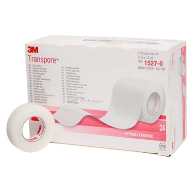 3M Transpore Plastic Medical Tape - 1/2 Inch x 10 Yard, Box of 24