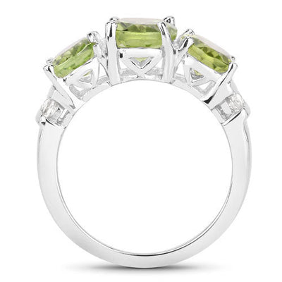 Bague en argent sterling avec péridot véritable de 4,14 carats et topaze blanche
