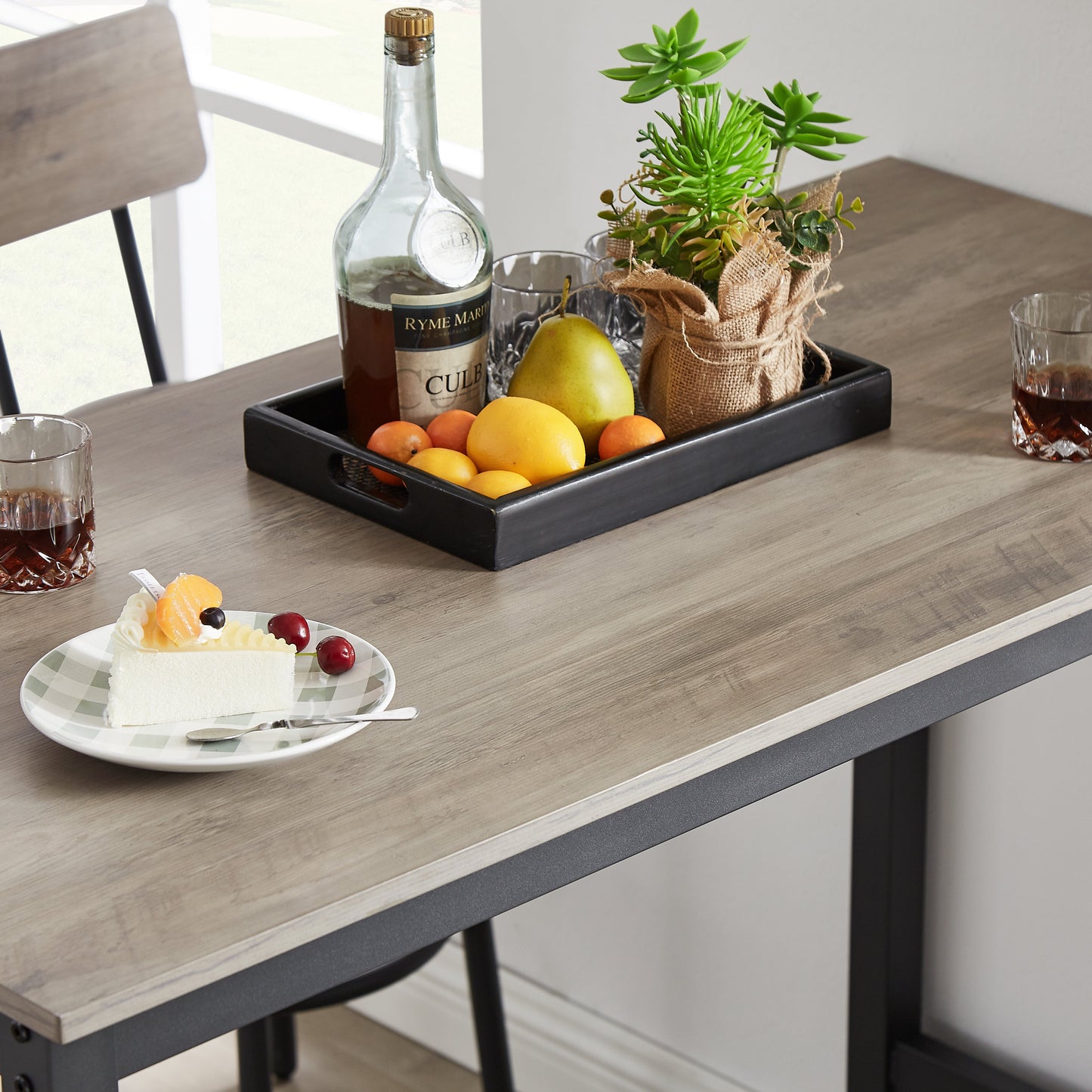 Bar Table Set with 4 Bar stools PU Soft seat with backrest Grey 47.24'' L x 23.62'' W x 35.43'' H - Korvel