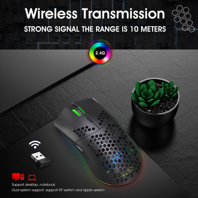 Ratón inalámbrico RGB ligero con batería recargable