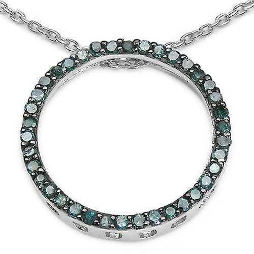 Pendentif en diamant bleu véritable de 0,46 carat en argent sterling