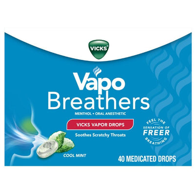 Vicks Cool Mint Medicated Vapor Drops for Sore Throat Relief